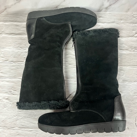 Aquatalia Black Suede Tall Weatherproof Winter Boots Fur lined - Picture 9 of 15
